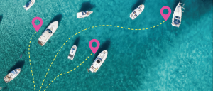 boats on the water with GPS pins to show their location